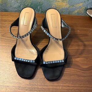 AQUAZZURA Elegant Black Women's Sandals with Rhinestone Accents
